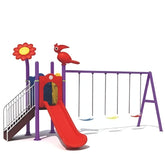 Huitich kids outdoor playground set with red slide purple frame and colorful swings for active play